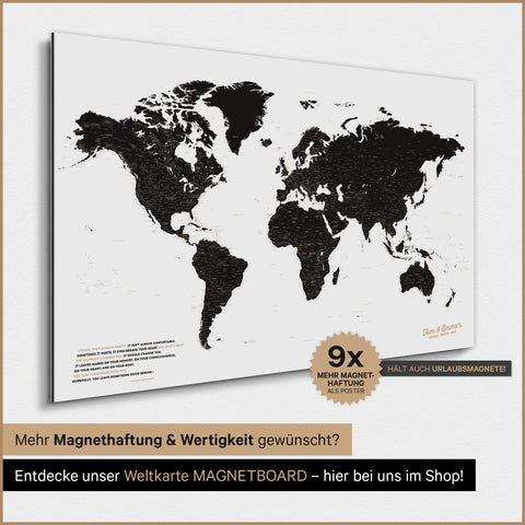 Mappa del mondo TRAVEL® poster magnetico – Nero chiaro (Bianco-nero)