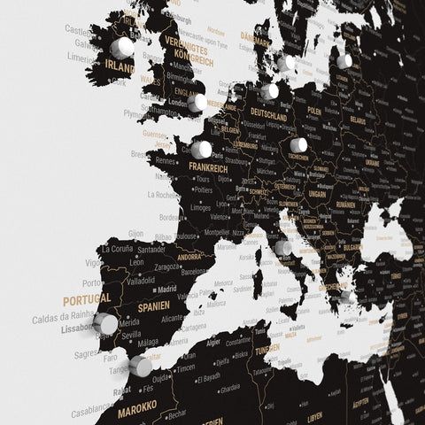 Mappa del mondo TRAVEL® poster magnetico – Nero chiaro (Bianco-nero)