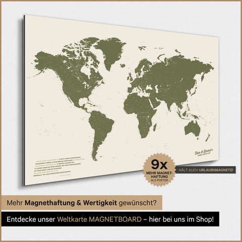 Mappa del mondo TRAVEL® poster magnetico – Olive Green