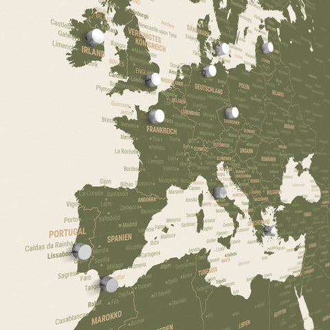 Mappa del mondo TRAVEL® poster magnetico – Olive Green