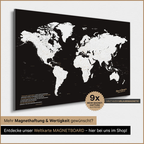Mappa del mondo TRAVEL® poster magnetico – Nero scuro (Bianco-nero)