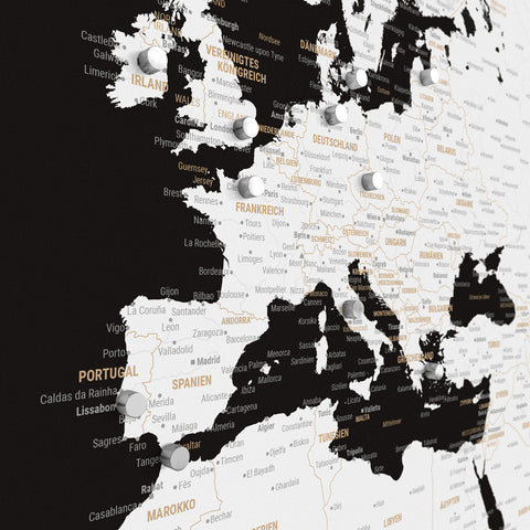Mappa del mondo TRAVEL® poster magnetico – Nero scuro (Bianco-nero)
