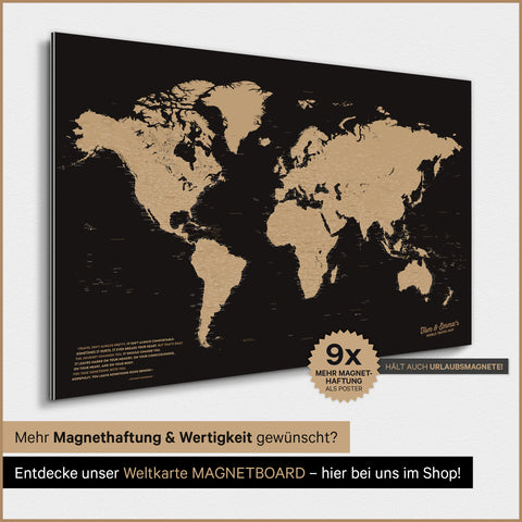 Mappa del mondo TRAVEL® poster magnetico – Sonar Black (Nero-oro)