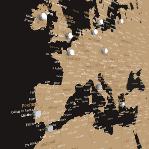 Mappa del mondo TRAVEL® poster magnetico – Sonar Black (Nero-oro)
