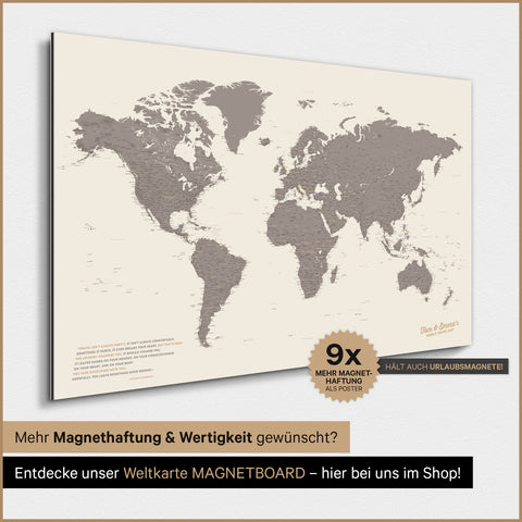 Mappa del mondo TRAVEL® poster magnetico – Grigio caldo (Marrone-grigio)