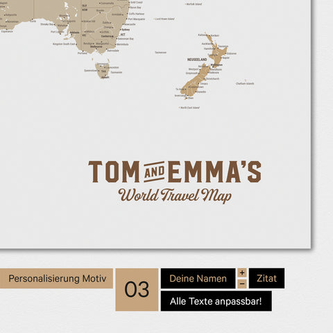 Mappa del mondo a colori multicolore beige con un logo vintage come personalizzazione moderna