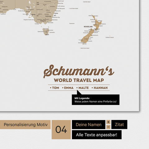 Mappa del mondo a colori multicolore beige con personalizzazione come logo familiare
