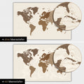 Mappa del mondo a colori multicolore marrone con profondità marine bidimensionali