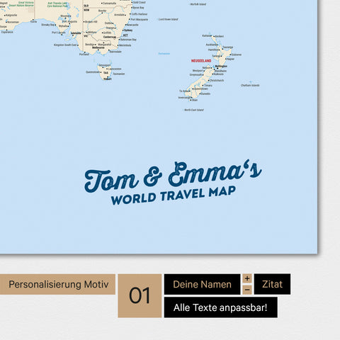 Mappa del mondo personalizzata a colori Multicolor Classic con il tuo nome stampato