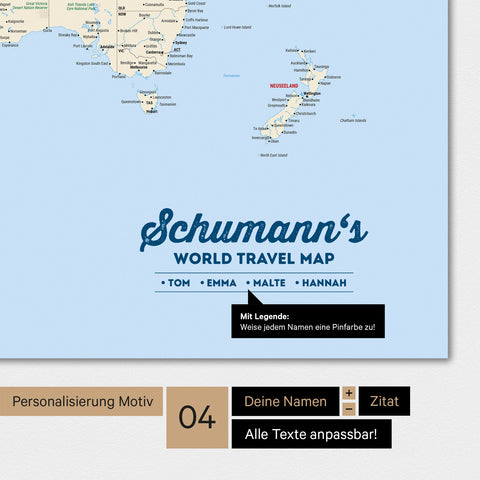 Mappa del mondo a colori Multicolor Classic con personalizzazione come logo familiare
