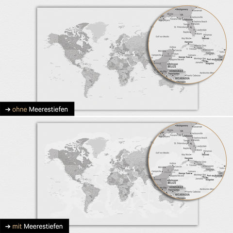 Mappa del mondo a colori Multicolor Grigio con profondità marine bidimensionali