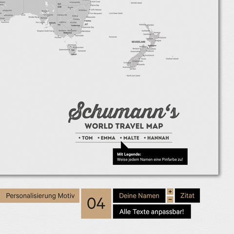 Mappa del mondo a colori Multicolor Grigio con personalizzazione come logo familiare