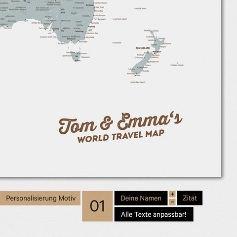 Mappa del mondo personalizzata a colori Multicolor Light con il tuo nome stampato