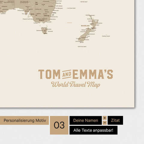 Mappa del mondo a colori multicolore opaca con un logo vintage come personalizzazione moderna