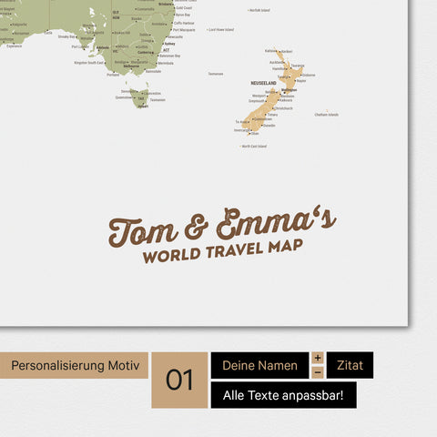Mappa del mondo personalizzata a colori Multicolor Sienna con il tuo nome stampato