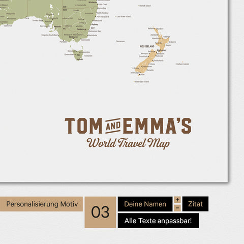 Mappa del mondo a colori Multicolor Sienna con un logo vintage come personalizzazione moderna
