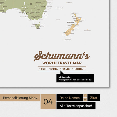 Mappa del mondo a colori Multicolor Sienna con personalizzazione come logo familiare