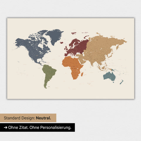 Mappa del mondo a colori Multicolor Vivid con citazione stampata di Anthony Bourdain, che può essere sostituita con qualsiasi altra citazione durante la personalizzazione
