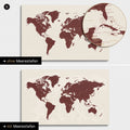 Mappa del mondo in rosso bordeaux con profondità marine bidimensionali