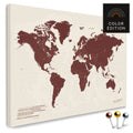 Mappa del mondo di alta qualità in rosso bordeaux come tela da appuntare, perfetta per segnare e pianificare viaggi, acquista