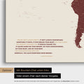 Mappa del mondo in rosso bordeaux con citazione stampata di Anthony Bourdain, che può essere sostituita con qualsiasi altra citazione durante la personalizzazione