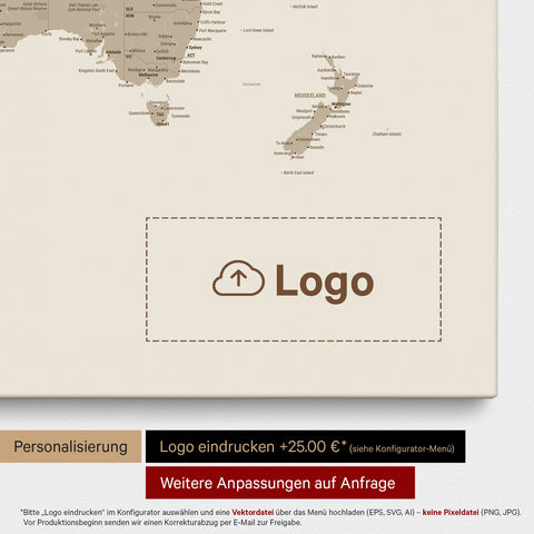 Mappa del mondo come Mappa da puntine in Desert Sand (Beige), sulla quale può essere stampato un logo aziendale e possono essere effettuate ulteriori personalizzazioni come realizzazioni su misura
