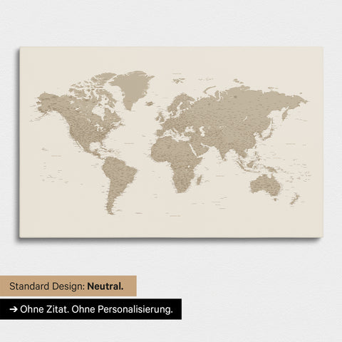 Versione neutra e semplice di una mappa del mondo come Mappa da puntine in Desert Sand (beige) senza personalizzazione