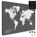 Mappa del mondo di alta qualità in grigio scuro come tela da appuntare, perfetta per segnare e pianificare viaggi, acquista