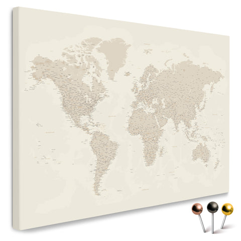 Weltkarte TRAVEL® Pinn-Leinwand – Gold | 120 x 80 cm Slim Line PLUS | Neutral (Rückläufer)