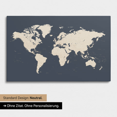 Versione neutra e semplice di una mappa del mondo come Mappa da puntine in Hale Navy (Blu scuro oro) senza personalizzazione