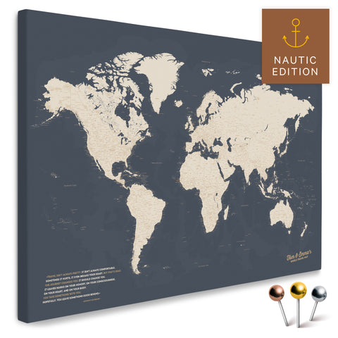 Mappa del mondo di alta qualità in Hale Navy (blu scuro oro) come tela da appuntare, perfetta per segnare e pianificare viaggi, acquista