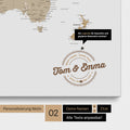 Mappa del mondo personalizzata come Mappa per puntine su tela multicolore beige con nomi stampati e una legenda per segnare i luoghi visitati