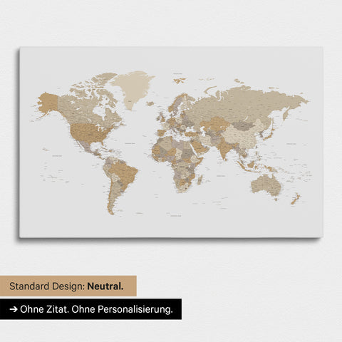 Versione neutra e semplice di una mappa del mondo come Mappa da puntine multicolore beige senza personalizzazione