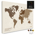 Mappa del mondo di alta qualità in marrone multicolore come tela da appuntare, perfetta per segnare e pianificare viaggi, acquista