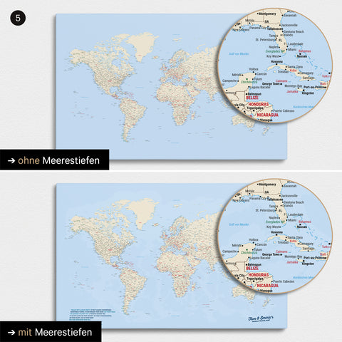 Mappa del mondo multicolore Atlante con profondità marine bidimensionali