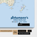 Mappa per puntine tela di una mappa del mondo multicolore Atlante con personalizzazione come logo con cognome e legenda