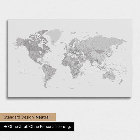 Versione neutra e semplice di una mappa del mondo come Mappa da puntine multicolore grigia senza personalizzazione