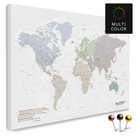 Mappa del mondo di alta qualità in Multicolor Light come tela da appuntare, perfetta per segnare e pianificare viaggi, acquista