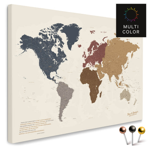 Mappa del mondo di alta qualità in multicolore opaco come tela da appuntare, perfetta per segnare e pianificare viaggi, acquista