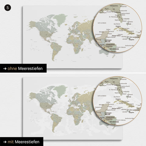 Mappa del mondo multicolore salvia con profondità marine bidimensionali