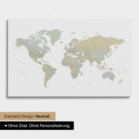 Versione neutra e semplice di una mappa del mondo come Mappa da puntine multicolore salvia senza personalizzazione