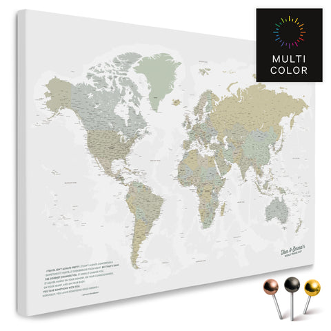 Mappa del mondo di alta qualità in multicolore salvia come tela da appuntare, perfetta per segnare e pianificare viaggi, acquista