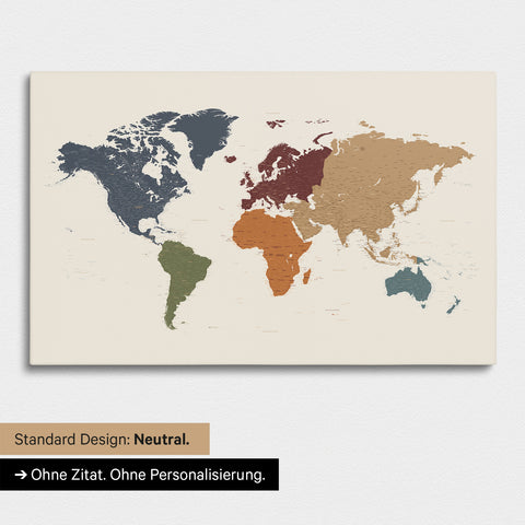Neutrale und schlichte Ausführung einer Weltkarte als Pinn-Leinwand in Multicolor Vivid ohne Personalisierung