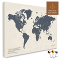Mappa del mondo di alta qualità in Navy Light come tela da appuntare, perfetta per segnare e pianificare viaggi, acquista