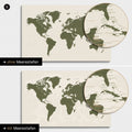 Mappa del mondo in verde oliva con profondità marine bidimensionali