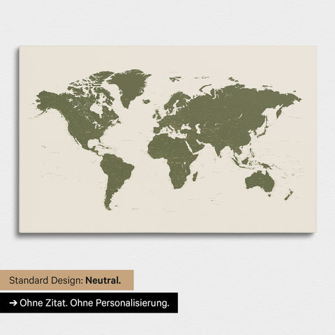 Versione neutra e semplice di una mappa del mondo come Mappa da puntine in verde oliva senza personalizzazione