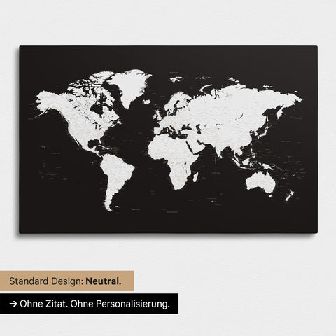 Versione neutra e semplice di una mappa del mondo come Mappa da puntine in bianco e nero senza personalizzazione