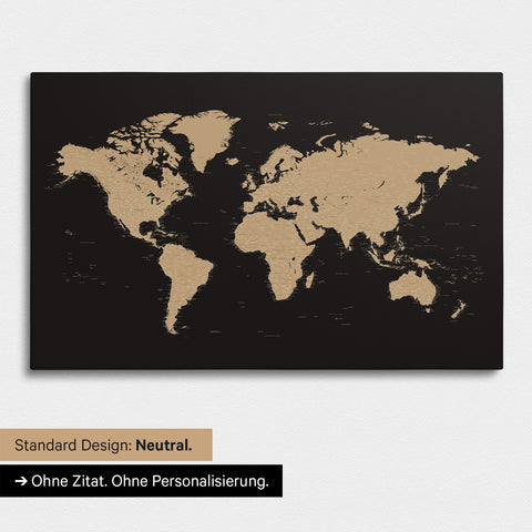 Versione neutra e semplice di una mappa del mondo come Mappa da puntine in Sonar Black (nero-oro) senza personalizzazione