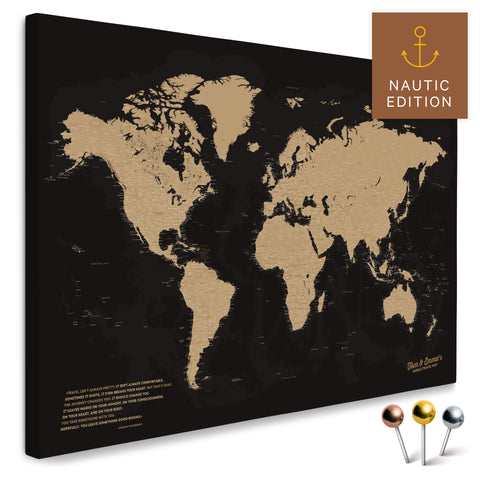 Mappa del mondo di alta qualità in Sonar Black (nero-oro) come tela da appuntare, perfetta per segnare e pianificare viaggi, acquista