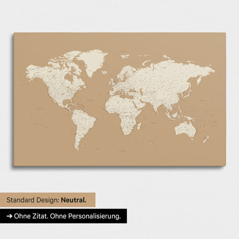 Versione neutra e semplice di una mappa del mondo come Mappa da puntine in Treasure Gold senza personalizzazione